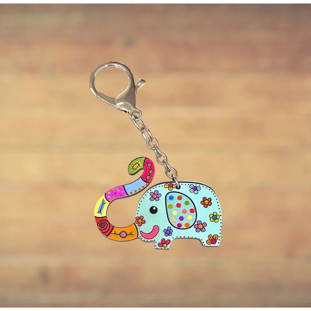 Acrylic Cute Little Blue Elephant Key Chain #22101 - Picture 5 of 5